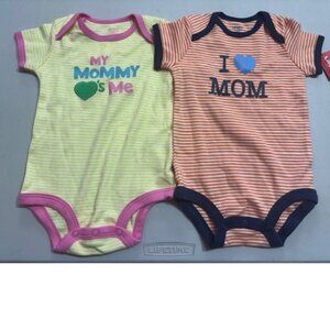 Girls Bodysuits 2 Pc Set 6 Months I Love Mom & Mommy Loves Me Short Sleeve